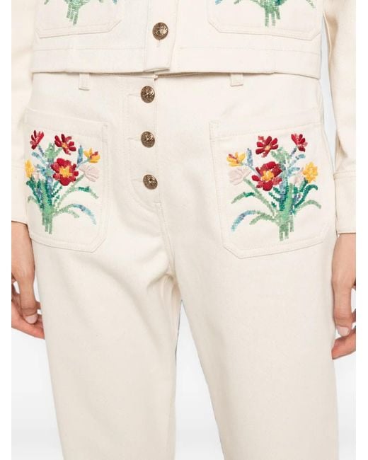 Valentino Garavani White Floral-Embroidered Jeans