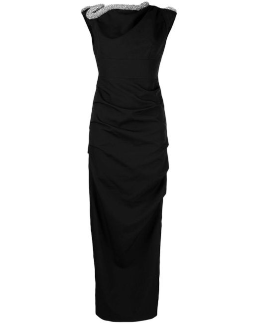 Rachel Gilbert Black Farley Crystal-embellished Gown Dress