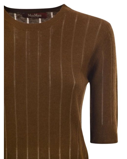 Max Mara Brown Ribbed-Knit Silk-Blend Top