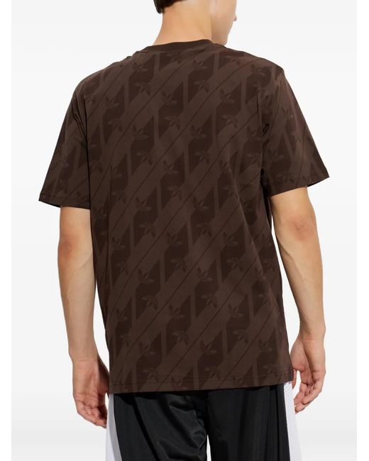 Adidas Brown Monogram-Print Logo-Patch T-Shirt for men