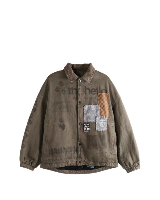 SAITOS Brown Soft Core Old Patch-Details Button-Down Jacket for men