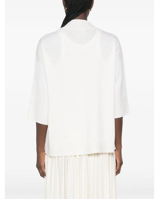 ERMANNO FIRENZE White Floral-Embroidered V-Neck Cardigan