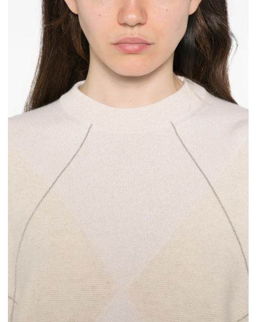 Peserico White Long-Sleeve Chain-Trim Sweater