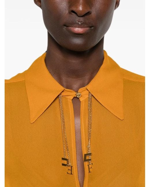 Elisabetta Franchi Orange Charm-Embellished Cut-Out Blouse