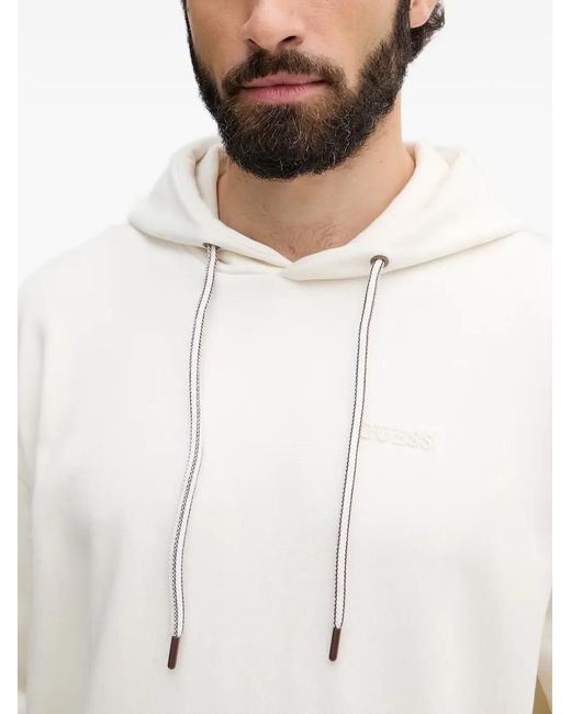 Guess White Logo-Embroidered Drawstring Hoodie for men