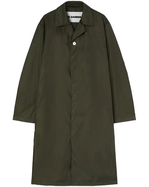 Jil Sander Green Button-Up Raincoat for men