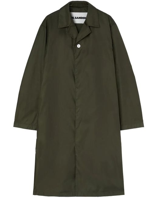Jil Sander Green Button-Up Raincoat for men