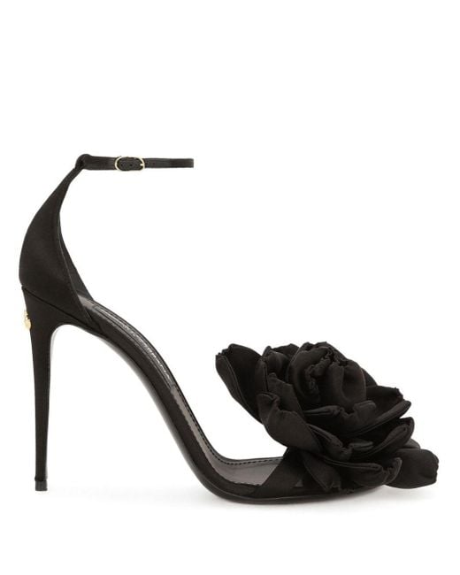 Dolce & Gabbana Black Satin Sandal With Flower