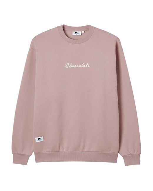 Chocoolate Pink Embroidered Crew-Neck Sweatshirt for men