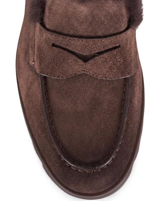 Santoni Brown Shearling-Lined Suede Loafers