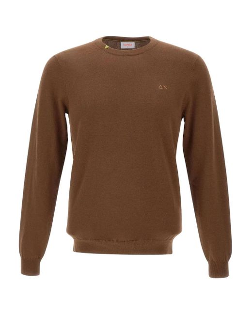 Sun 68 Brown Logo-Embroidered Ribbed-Cuff Sweater for men