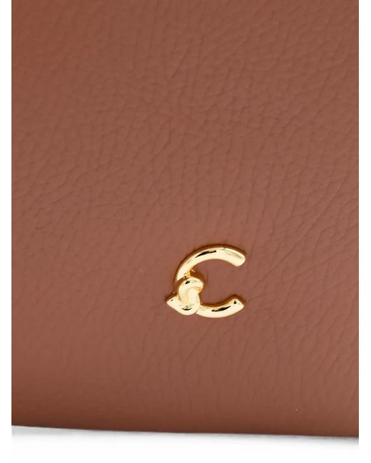 Coccinelle Brown Logo-Plaque Pebbled-Leather Shoulder Bag