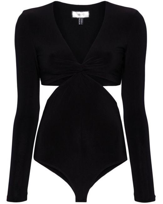 Nissa Black Cut-out Long-sleeve Bodysuit