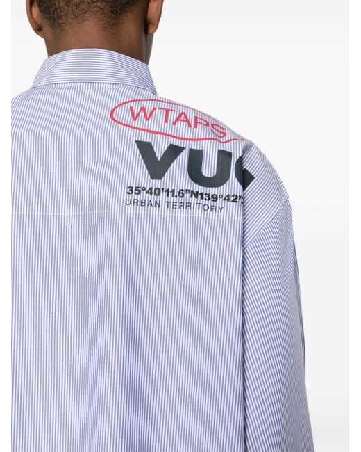 (w)taps Blue Protect Striped Cotton Shirt for men