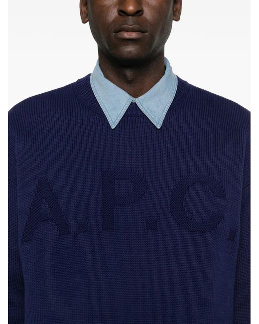 A.P.C. Blue Logo-Detail Crew-Neck Sweater for men