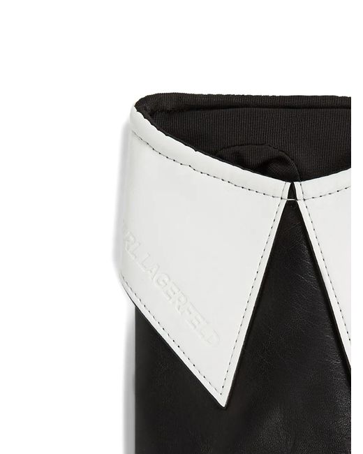 Karl Lagerfeld Black Collar-Detail Fingerless Gloves