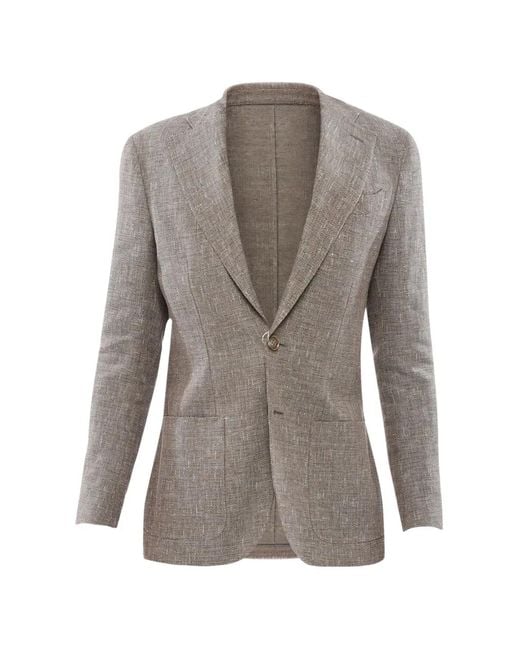 oger Gray Woven Notch-Lapel Blazer for men