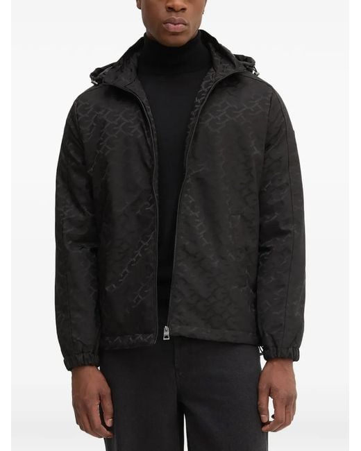 Guess Black Monogram-Pattern Hooded Jacket for men
