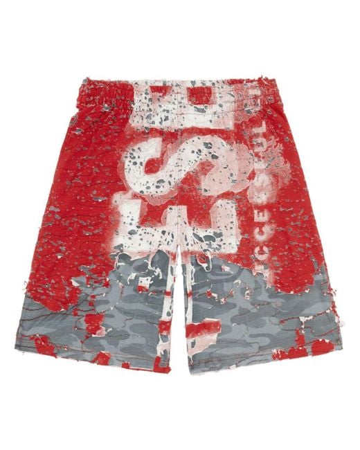 DIESEL P-EEL Jersey-Shorts im Distressed-Look mit Logo in Red für Herren