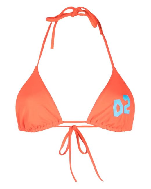 DSquared² Red Logo-Print Bikini Top
