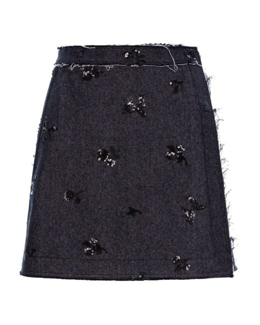 CuAnna Blue Sequin-Embellished Frayed Skirt