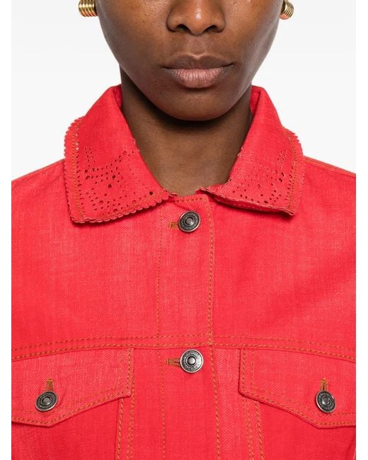 Ermanno Scervino Red Pointelle-Collar Jacket