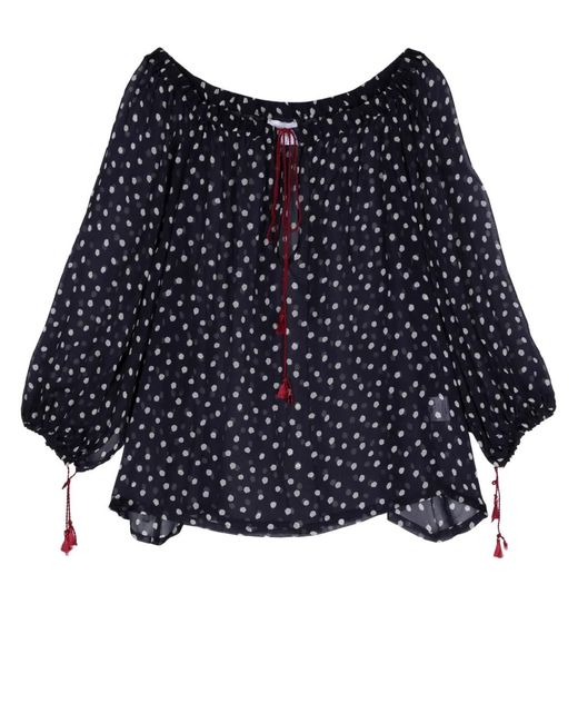 ..,merci Blue Polka Dot-Print Sheer Blouse
