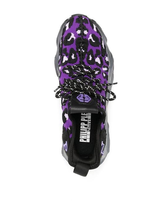 Philipp Plein Purple Runner Leopard-Print Sneakers