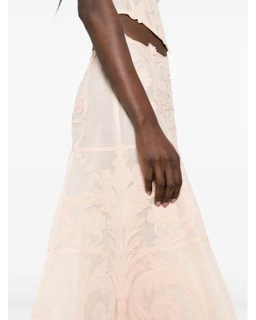 Zimmermann Natural Floral-Pattern Midi Skirt