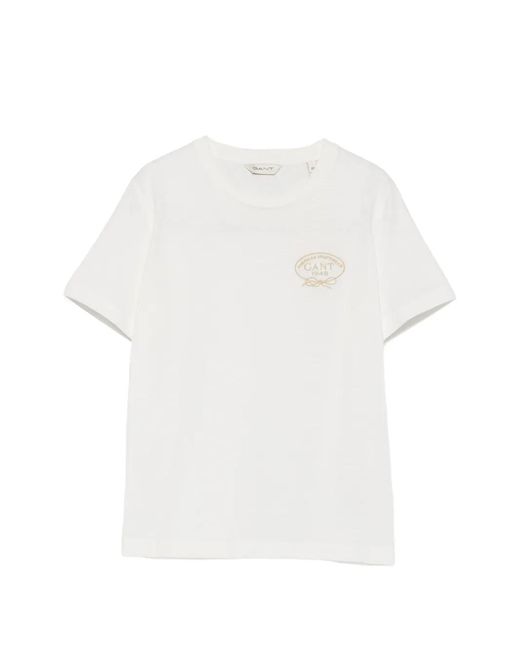 Gant White Logo-Embroidered T-Shirt