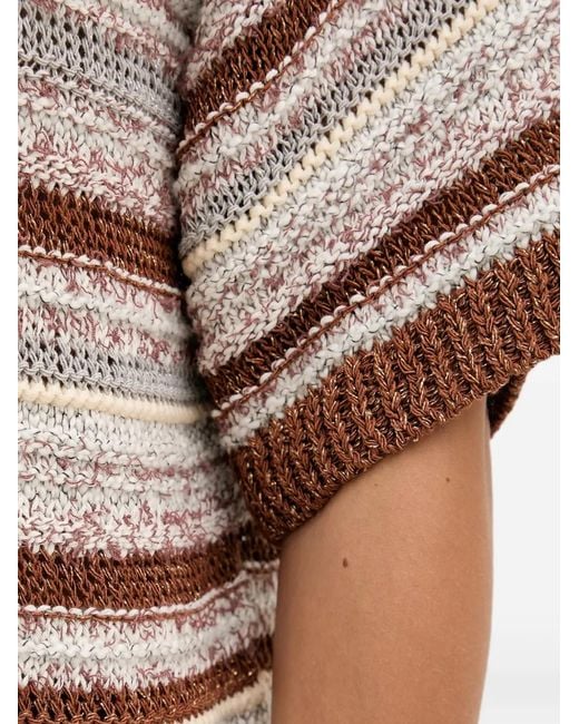 Benetton Brown Striped-Pattern Knit-Construction Sweater
