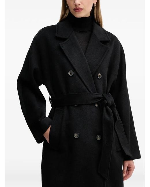 DKNY Black Double-Breasted Belted Coat