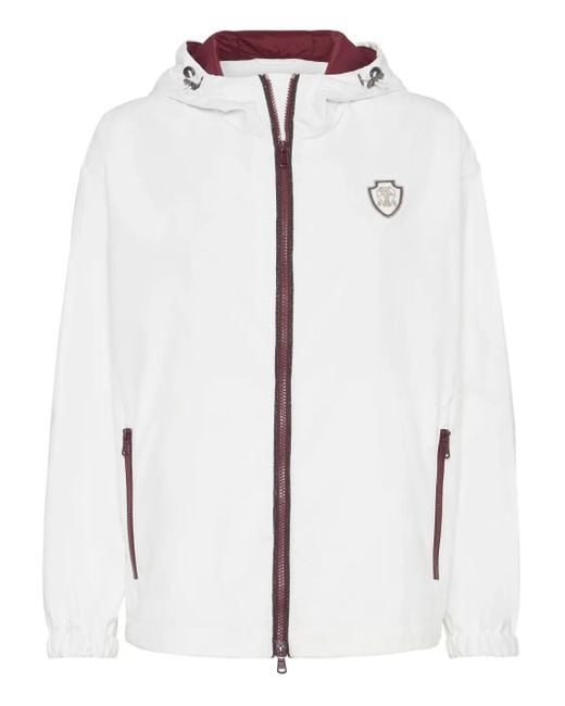 Brunello Cucinelli White Logo-Patch Hooded Jacket