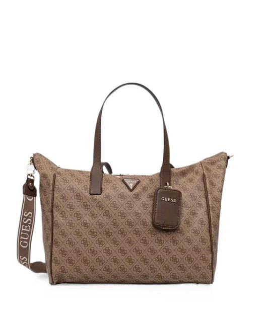 Guess Brown Monogram-Print Logo-Plaque Tote Bag