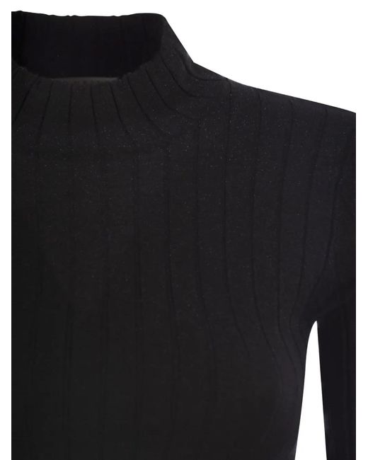 Brunello Cucinelli Black Broad Rib High-Neck Knitwear