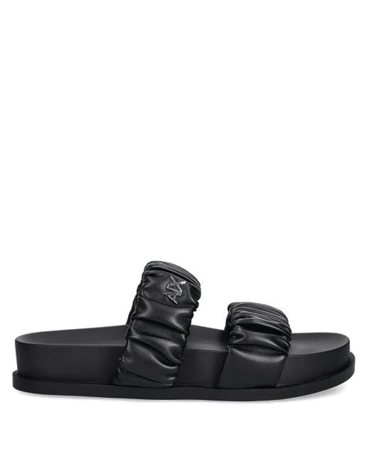 ARMANI EXCHANGE Black Logo-Plaque Sandals