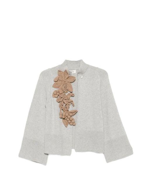 Psophia White Flower-Appliqué Cardigan