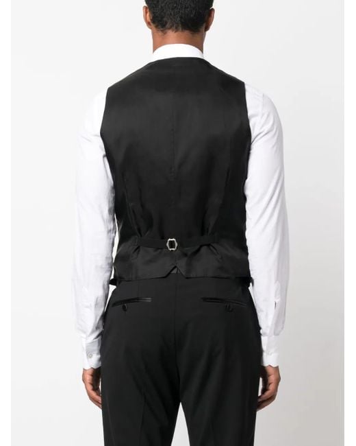 Tagliatore Black Button-Down Cotton Waistcoat for men