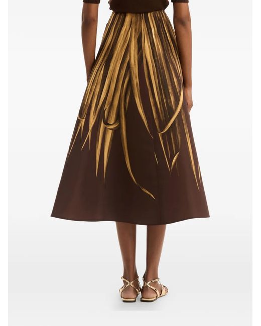 Oscar de la Renta Brown Palm Leaves Faille Skirt