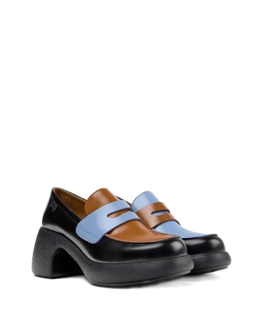 Camper Blue Twins Leather Platform Loafers