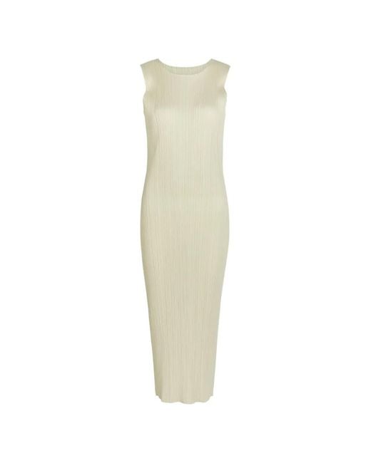 Issey Miyake White Monthly Colors May Pleated Sleeveless Midi Dress