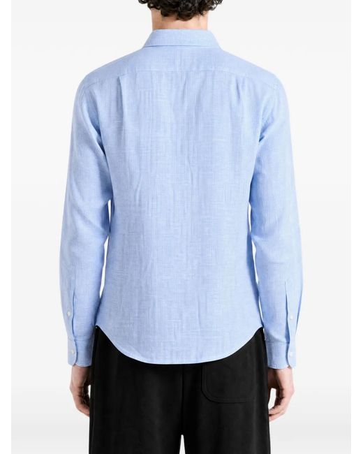 Polo Ralph Lauren Blue Logo-Embroidered Linen Shirt for men
