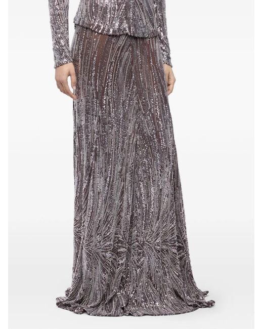 Rabanne Gray Sequin-Embellished Embroidered Maxi Skirt