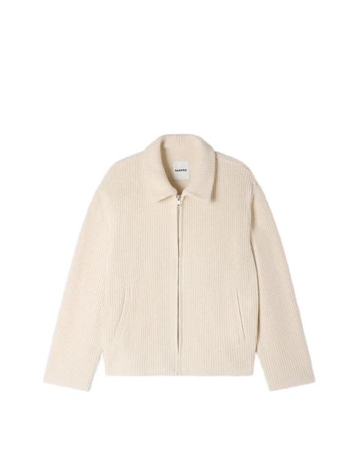 Sandro White Knit-Effect Regular-Collar Jacket for men