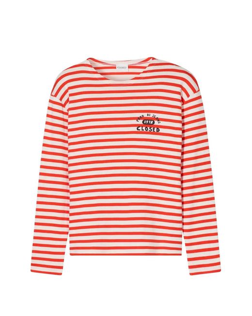 Closed Red Striped Long-Sleeves T-Shirt