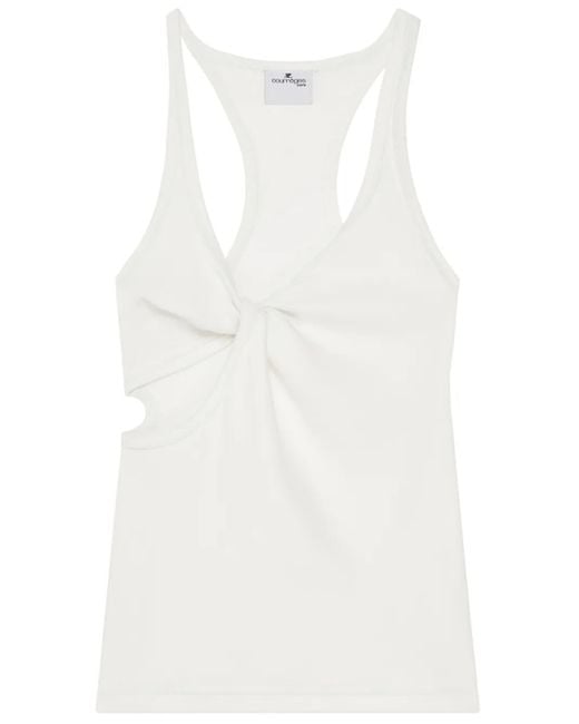 Courreges White Twist-Detail Top With Deep V-Neckline