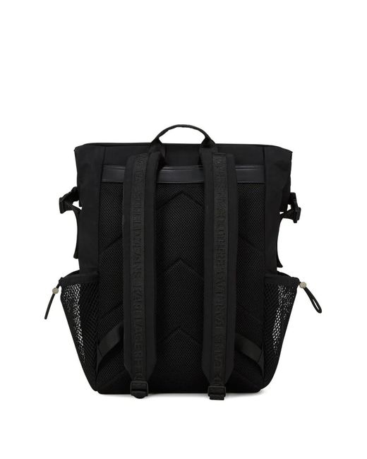 Karl Lagerfeld Black Utility Roll-Top Drawstring Backpack for men