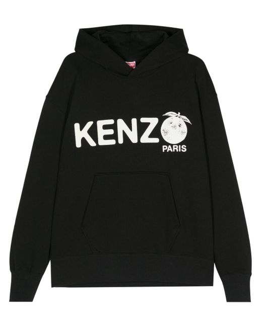 KENZO Black Logo-print Cotton Hoodie for men