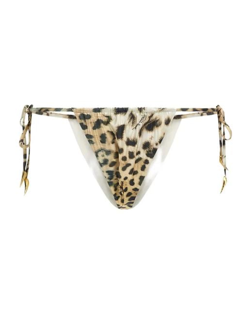 Roberto Cavalli White Leopard-Print Tie-Side Biquini Button