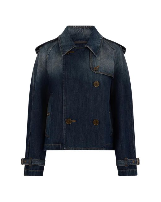 Burberry Blue Double-Breasted Cropped Denim Jacket